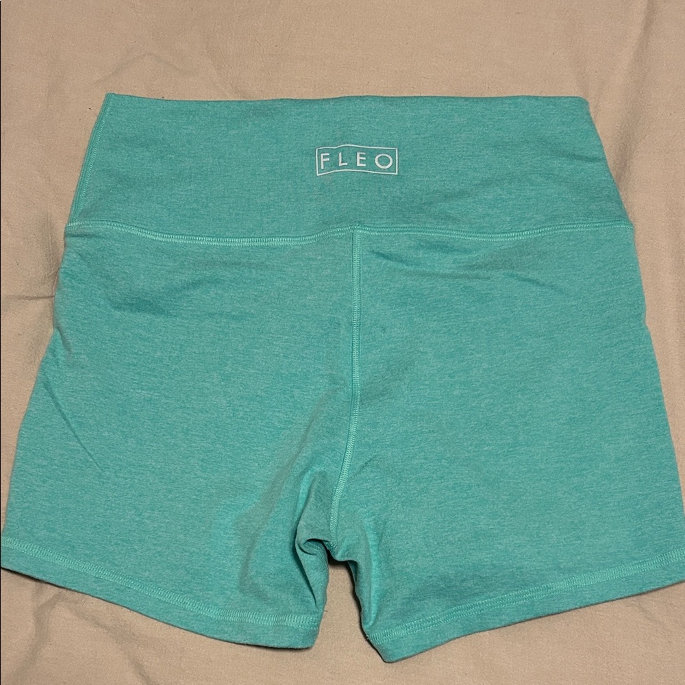 Fleo Women's Aqua Athletic Shorts with Cross High Waisted Band
